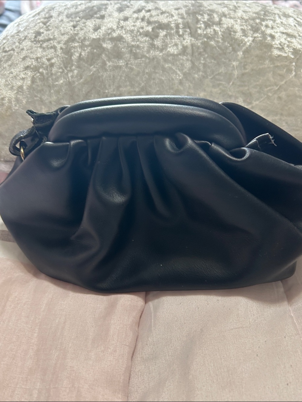 Classic Black Women’s Gathered Leather Satchel Bag